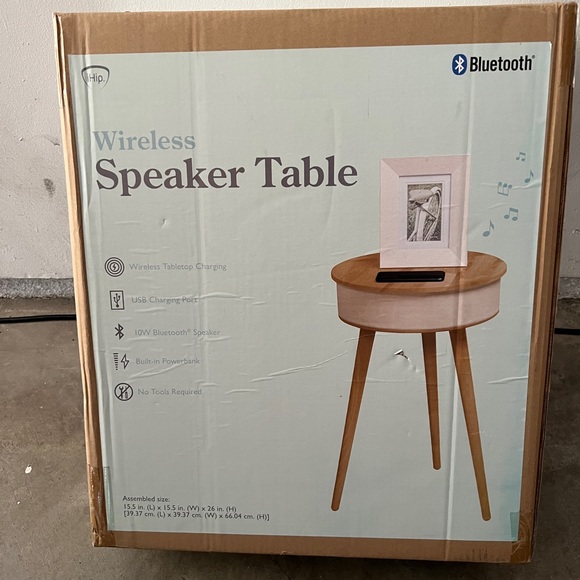 NIB WIRELESS Round Wood Speaker Table - Picture 10 of 11